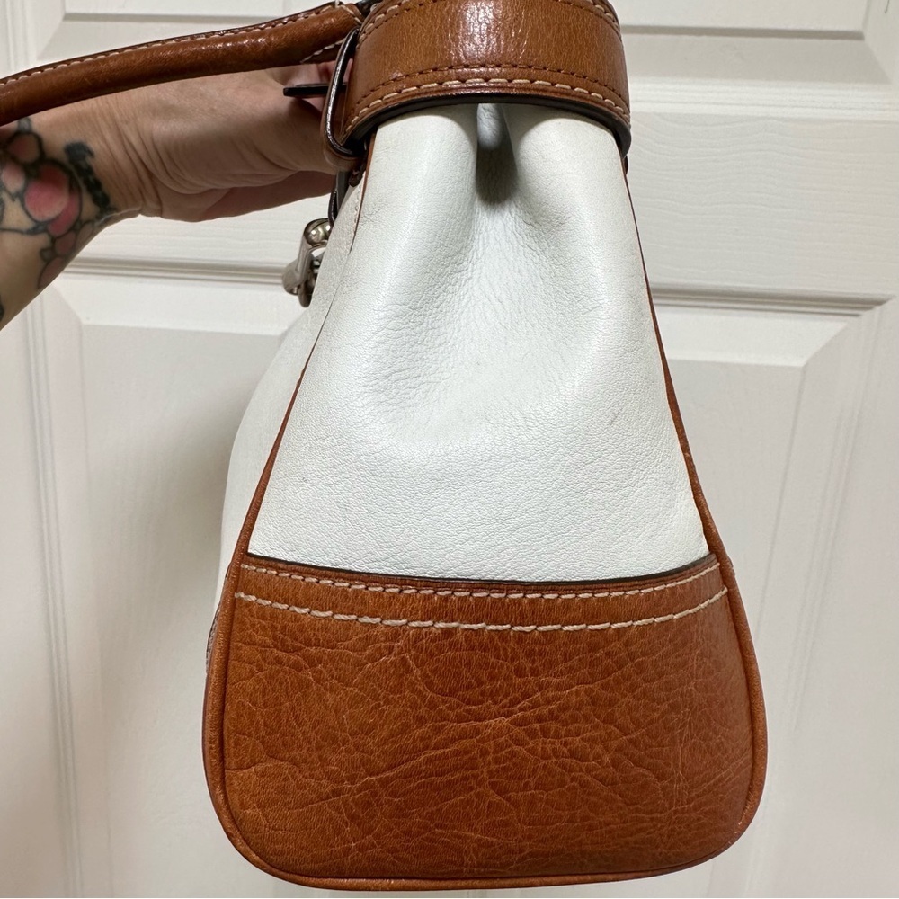Coach Hamptons Satchel White Leather Cognac Trim Dog-Leash Clip Vintage Y2K - Picture 6 of 12